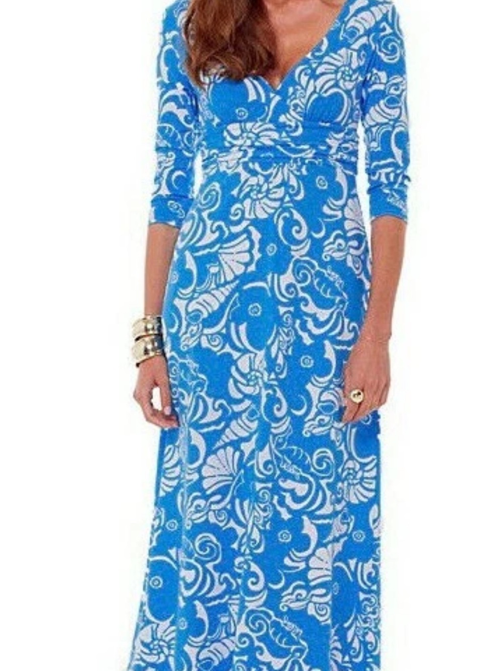 Lilly Pulitzer Blue & White Floral V-Neck Maxi Dress
